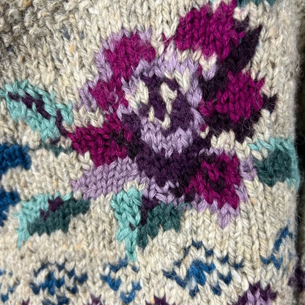 Vintage 80s Casual Corner Floral Long cardigan sweater size XL wool blend